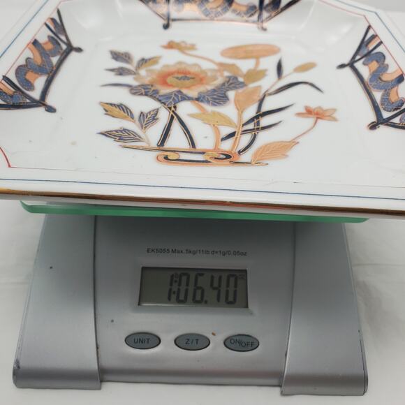 Andrea by Sadek Asian Floral Japan Decorative 8" Square Plates Blue Orange - Picture 5 of 5